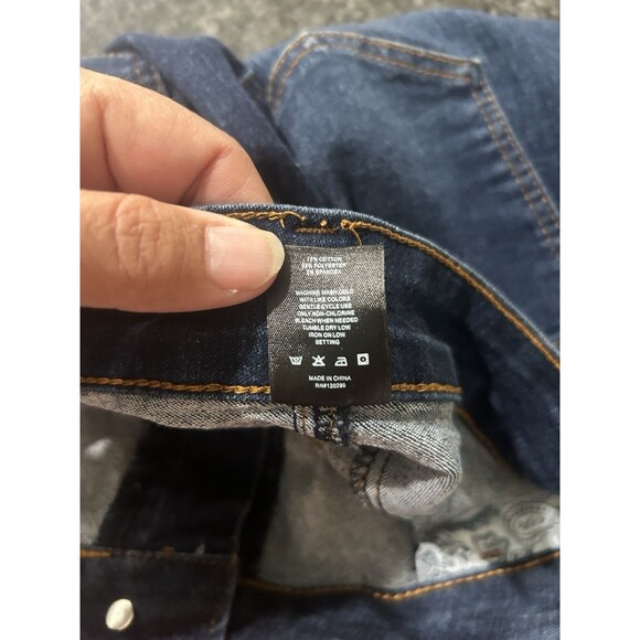 Dark Blue Wash Modest Denim Pencil Skirt Stretch Straight Size XL Frayed Hemline - Picture 3 of 8